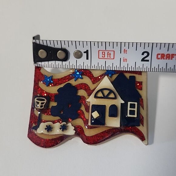 RARE House Pins By Lucinda Patriotic Flag Brooch with House Design - Picture 2 of 5